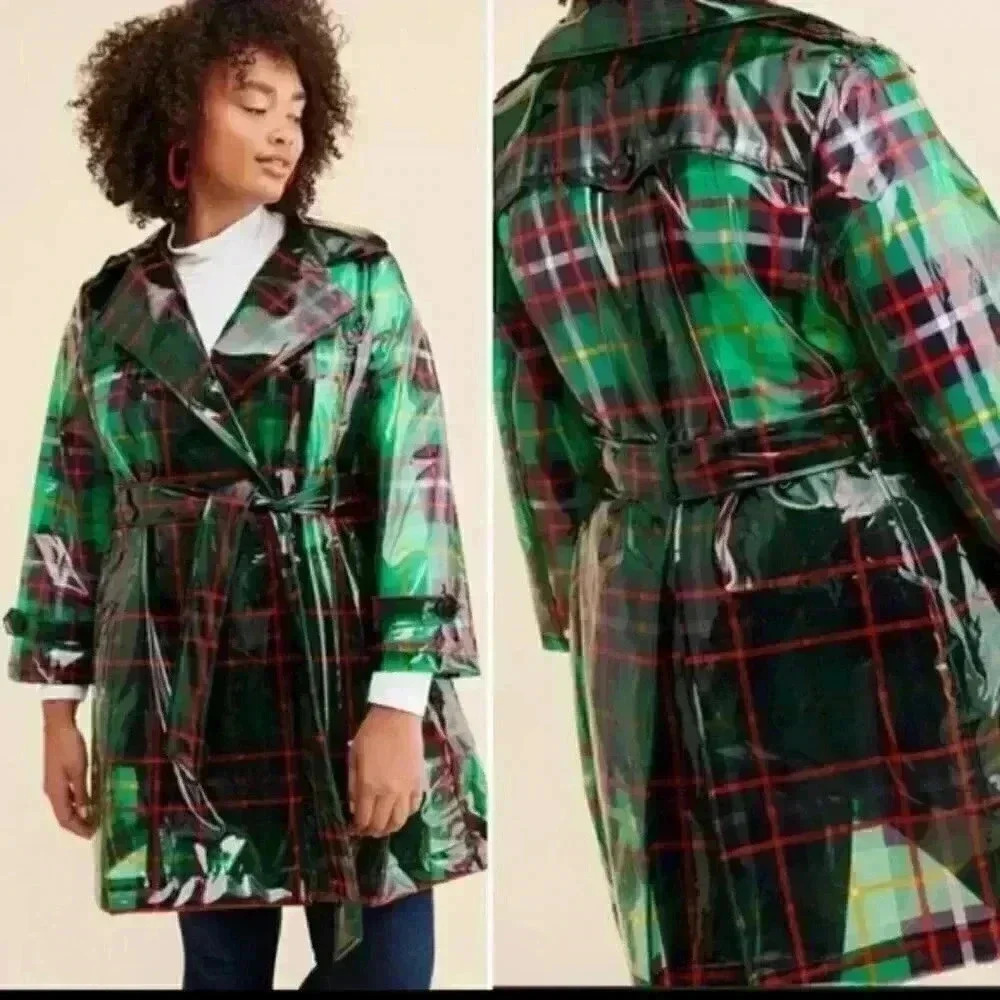 NEW EVA FRANCO LONDON FROG PLAID RAIN COAT